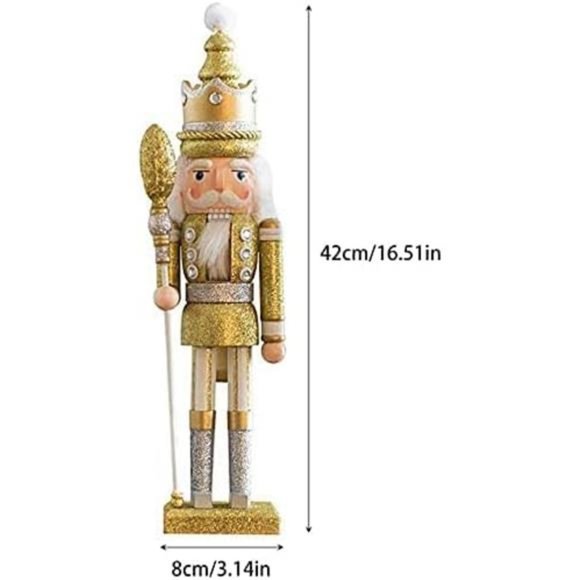 Handmade Nutcracker Golden King with Crown Christmas Ornaments 12inches - Picture 2 of 2